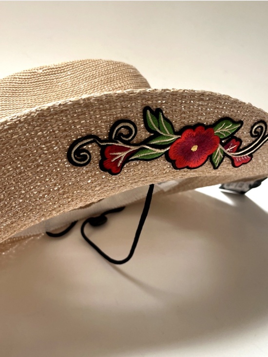 Ed Hardy Cowboy Hat Skull Heart Red Floral Embroidered Straw Western OS NWT main image 8
